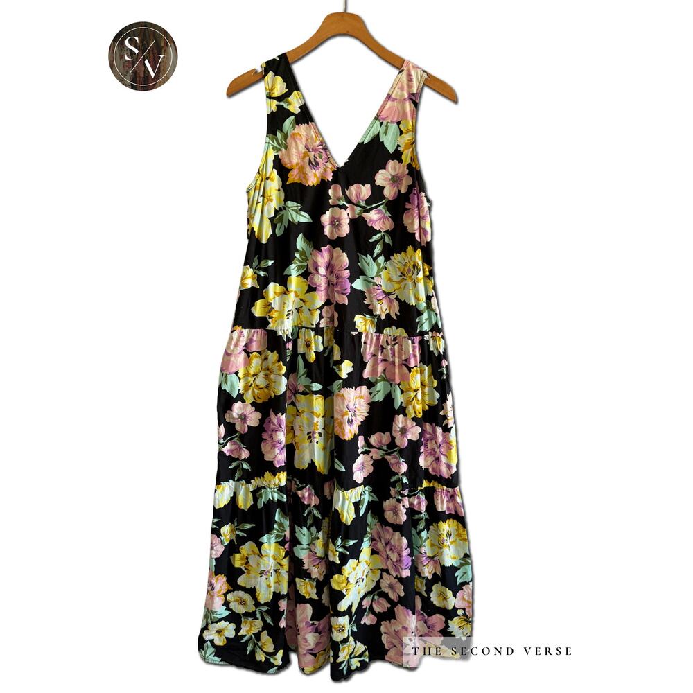 Who What Wear Black Boho Floral Maxi Dress Size Small - Picture 3 of 8